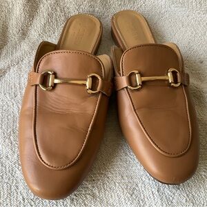 J. Crew Brown Leather Loafers with Gold Buckle